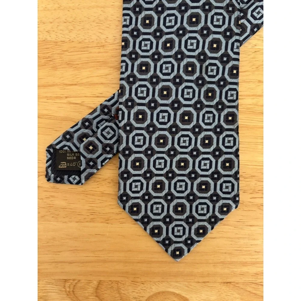 Ermenegildo Zegna‎ Blue Octagonal Geometric 100% Silk Tie 56